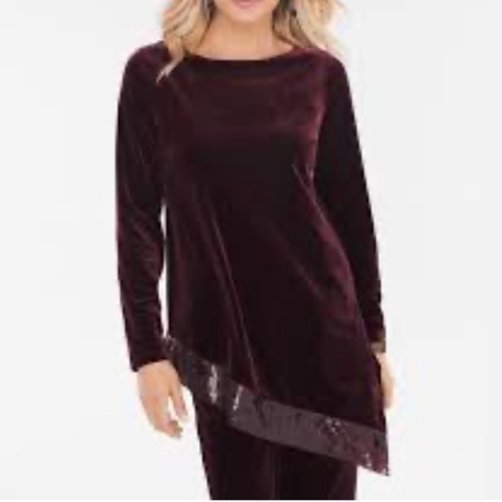CHICOS Travelers Collection Velvet Embellished Top in size small